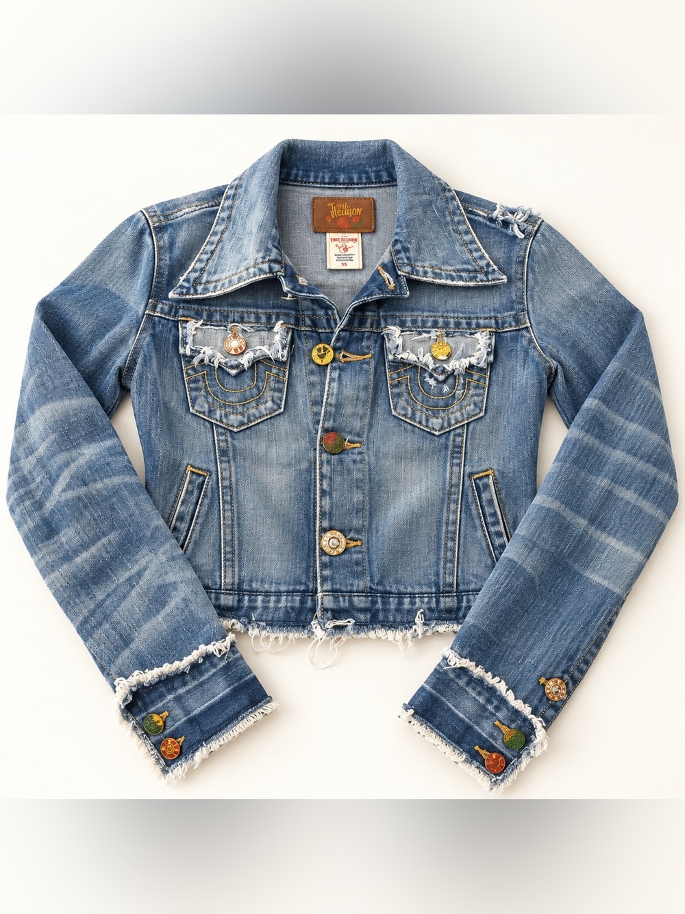 Rare Y2K True Religion Distressed Cropped Denim Jacket XS